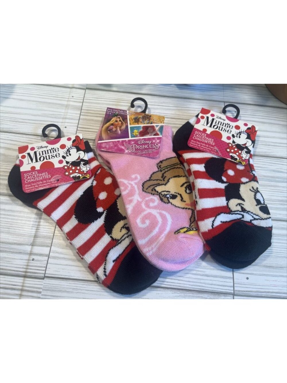 Lot 3 DISNEY Girls Youth Socks Minnie & Princess GIRL SOCKS Sz 7 10 & 10-4 U10-7